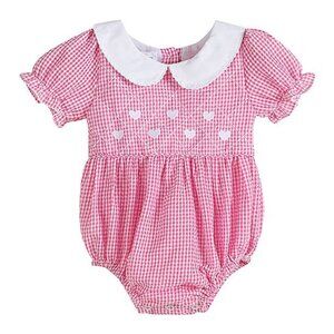 Lil Cactus Baby Girl Pink Gingham Hearts Collared Romper Size 18-24 Mos NEW